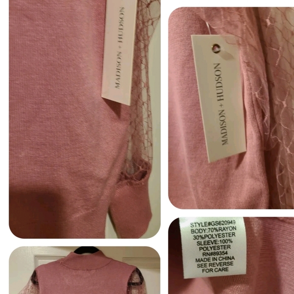 MADISON + HUDSON LACE SHEER SLEEVE RAYON MOCK NECK BLUSH RAYON TOP - Picture 2 of 15